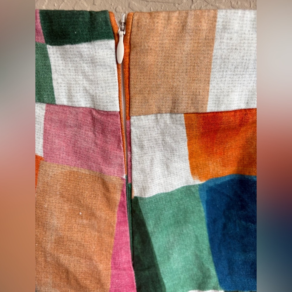 Multicoloured patchwork linen shorts with earth s… - image 5